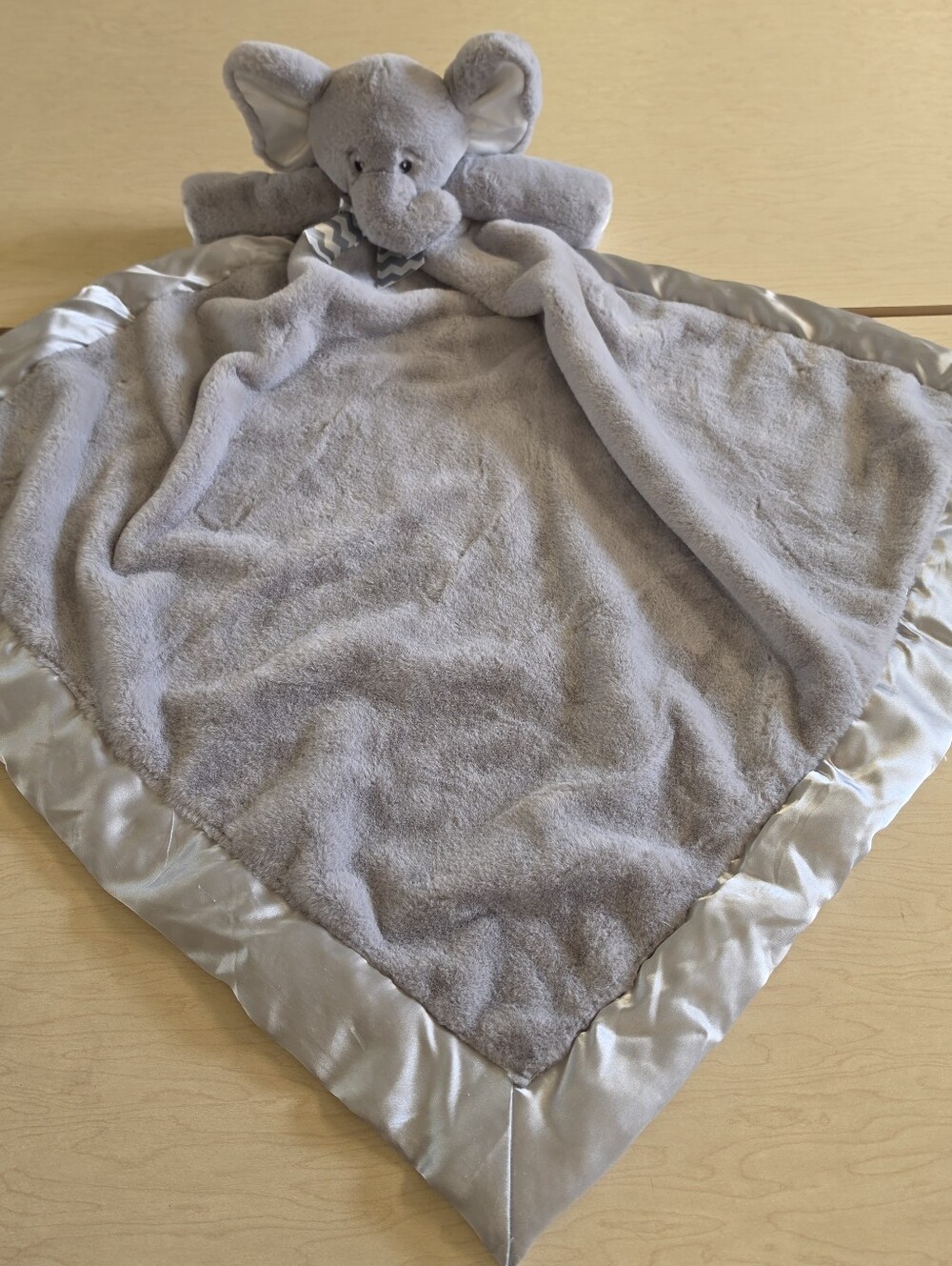 Bearington Baby Collection Large Gray Elephant Lovey Security Blanket Satin Edge